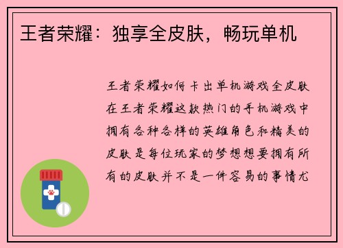 王者荣耀：独享全皮肤，畅玩单机